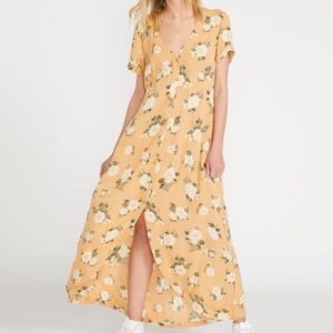 NWT Volcom Yellow Floral Button Up Maxi Dress